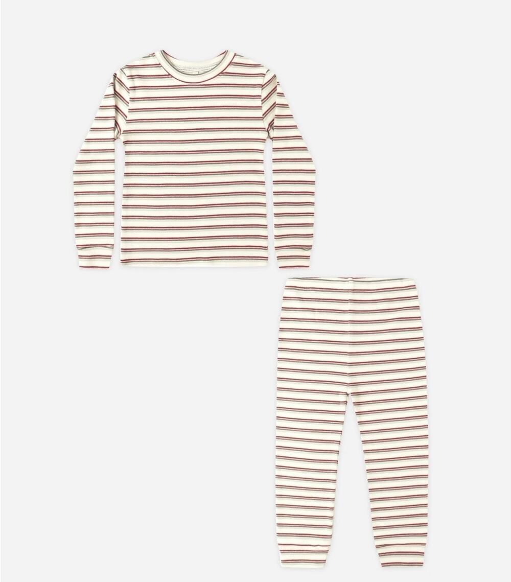 NEW Rylee + Cru Organic Long Sleeve Pajama Set in Holiday Stripe, 6/12m, NWT